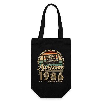 1986 Jahrgang Vintage Geburtstageschenk Retro - Geschenkbeutel für Flaschen - Schwarz - Vorne