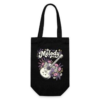Melody Gitarre Blumen Musik - Geschenkbeutel für Flaschen - Schwarz - Vorne