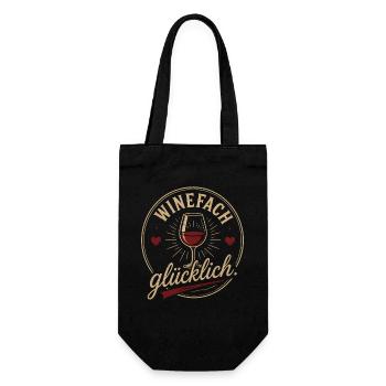 Weinglas Glücklich Vintage Emblem - Geschenkbeutel für Flaschen - Schwarz - Vorne