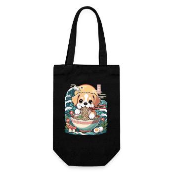 Cute Ramen Puppy In Bowl With Waves Japanese - Gift Bag for Bottles - black - Front