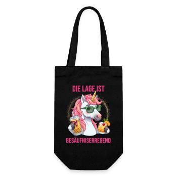 Die Lage ist besäufniserregend lustiger Einhorn - Geschenkbeutel für Flaschen - Schwarz - Vorne
