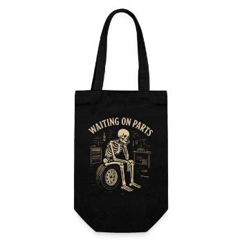 Skeleton in the workshop – waiting for parts - Gift Bag for Bottles - black - Front