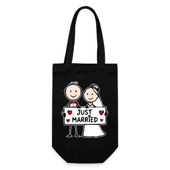 Wedding Couple Cartoon Just Married - Gift Bag for Bottles - black - Front