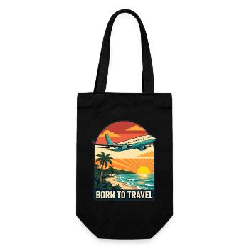 Born to Travel Palm Sea Beach with Air Plane - Gift Bag for Bottles - black - Front