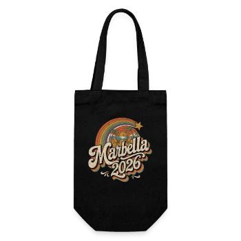 Marbella 2026 Retro Strand-Design - Geschenkbeutel für Flaschen - Schwarz - Vorne