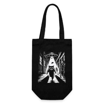 UFO raccoon Guardians Rocket in street light - Gift Bag for Bottles - black - Front