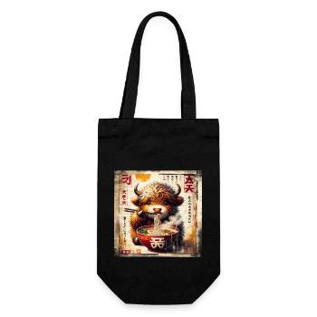 Highland Cow Ramen Vintage Poster Style - Geschenkbeutel für Flaschen - Schwarz - Vorne