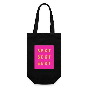 Sekt Dreifach Neon Pink - Geschenkbeutel für Flaschen - Schwarz - Vorne