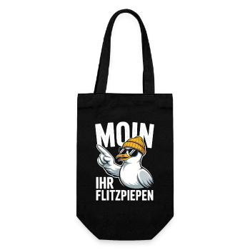 Moin Ihr Flitzpiepen Norddeutsch Hamburg Büro Moin - Geschenkbeutel für Flaschen - Schwarz - Vorne