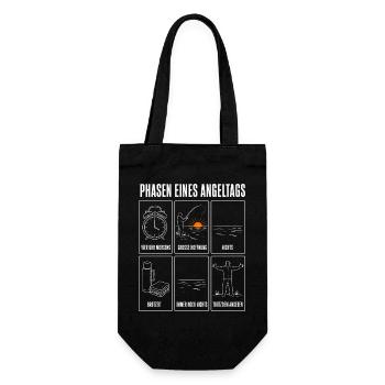 Phasen eines Angeltags Lustiges Angler Motiv mit - Geschenkbeutel für Flaschen - Schwarz - Vorne