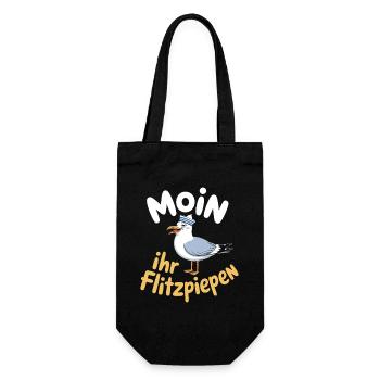Moin Ihr Flitzpiepen Norddeutsch Hamburg Büro Moin - Geschenkbeutel für Flaschen - Schwarz - Vorne