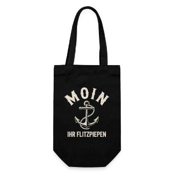 Moin Ihr Flitzpiepen Norddeutsch Hamburg Büro Moin - Geschenkbeutel für Flaschen - Schwarz - Vorne