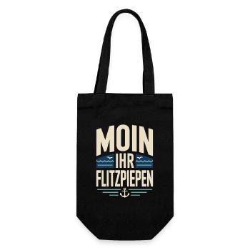Moin Ihr Flitzpiepen Norddeutsch Hamburg Büro Moin - Geschenkbeutel für Flaschen - Schwarz - Vorne