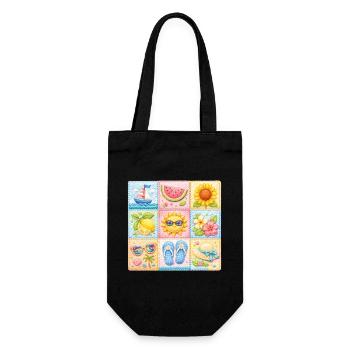 Carreaux d’été ensoleillés fausse patchwork - Sac à bouteille - noir - Devant