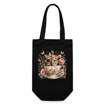 Chatons Dans Une Tasse De Thé Fleurs Vintage - Sac à bouteille - noir - Devant