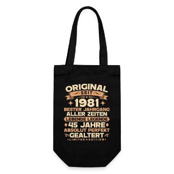 Original 1981 Jahrgang Legende 45. Geburtstag - Geschenkbeutel für Flaschen - Schwarz - Vorne