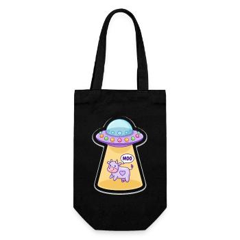  MOO Lustige Alien Kuh im UFO Lichtstrahl Cartoon - Geschenkbeutel für Flaschen - Schwarz - Vorne