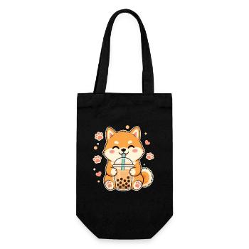 Shiba Inu Bubble Kawaii Doge Süß - Geschenkbeutel für Flaschen - Schwarz - Vorne