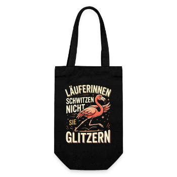Läuferinnen Schwitzen nicht sie Glitzer Flamingo  - Geschenkbeutel für Flaschen - Schwarz - Vorne