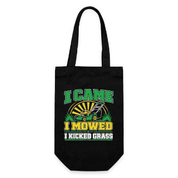 Ich bin gekommen, ich habe gemäht und ich habe Gras getreten, lustige Rasen-Mowin - Geschenkbeutel für Flaschen - Schwarz - Vorne