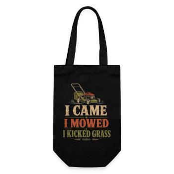 Ich bin gekommen, ich habe gemäht und ich habe Gras getreten, lustige Rasen-Mowin - Geschenkbeutel für Flaschen - Schwarz - Vorne