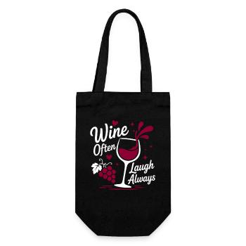 Wein lacht oft immer - Geschenkbeutel für Flaschen - Schwarz - Vorne