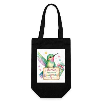 Hurra: Erster Kindergartenstart - Geschenkbeutel für Flaschen - Schwarz - Vorne