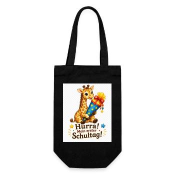 Giraffe feiert ersten Schultag - Geschenkbeutel für Flaschen - Schwarz - Vorne