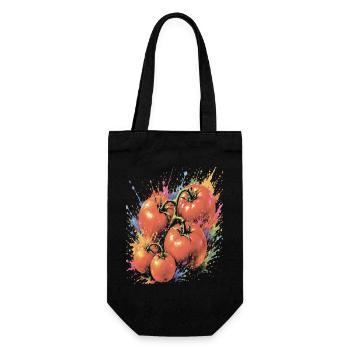 Tomato on the Vine, mehrfarbiges Gemüse, Splash Art - Geschenkbeutel für Flaschen - Schwarz - Vorne