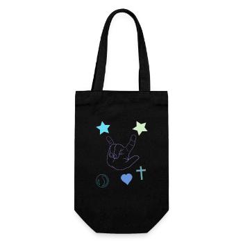 Rockhand mit Sternen und Herz - Geschenkbeutel für Flaschen - Schwarz - Vorne