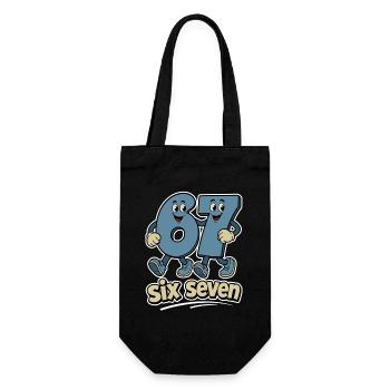 six seven | Zahlenduo 6 und 7 | Fröhliche Ziffern - Geschenkbeutel für Flaschen - Schwarz - Vorne