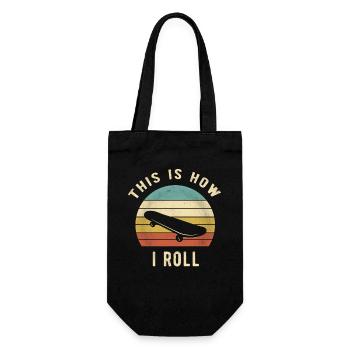 Retro-Skateboard-Liebhaber-Geschenk So rolle ich - Geschenkbeutel für Flaschen - Schwarz - Vorne