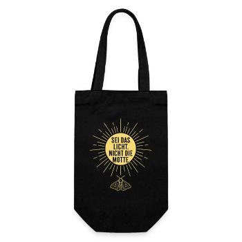 Sei das Licht nicht die Motte Spruch - Geschenkbeutel für Flaschen - Schwarz - Vorne