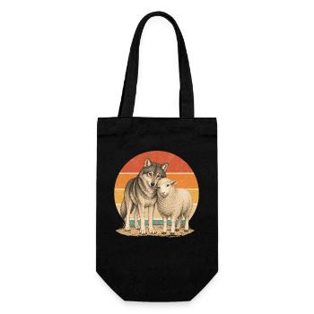 Wolf und Schaf - Geschenkbeutel für Flaschen - Schwarz - Vorne