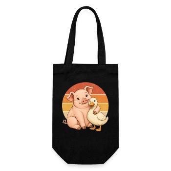 Schwein und Ente - Geschenkbeutel für Flaschen - Schwarz - Vorne