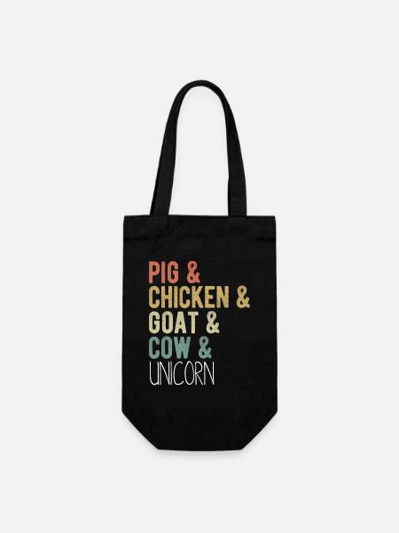 Ferme drôle de cochons, poulets, chèvres, vaches, licornes - Sac à bouteille - noir