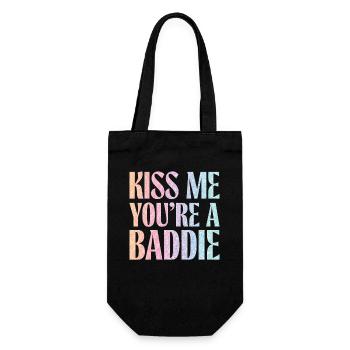 Küss mich du Baddie. - Geschenkbeutel für Flaschen - Schwarz - Vorne