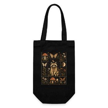  Cottagecore Waschbär Mond Pilz Schmetterling - Geschenkbeutel für Flaschen - Schwarz - Vorne