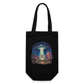 Disc Golf Korb UFO Wüste Retro Vintage Sci-Fi Moti - Geschenkbeutel für Flaschen - Schwarz - Vorne