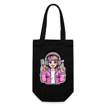 Fille Kawaii avec des écouteurs - Sac à bouteille - noir - Devant