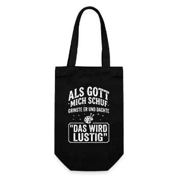 Als Gott mich schuf das wird lustig Spruch - Geschenkbeutel für Flaschen - Schwarz - Vorne
