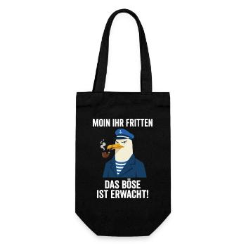 Moin Ihr Fritten Das Boese Ist Erwacht Moewe - Geschenkbeutel für Flaschen - Schwarz - Vorne