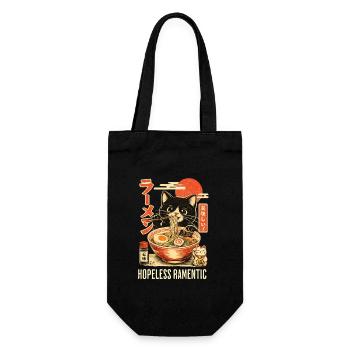 Hopless Ramentic - schwarze Katze isst Ramen - Geschenkbeutel für Flaschen - Schwarz - Vorne