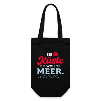 Sie Küste er wollte Meer, lustiges Wortspiel - Geschenkbeutel für Flaschen - Schwarz - Vorne