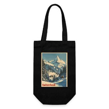 Switzerland Matterhorn Landscape Vintage Illustration - Gift Bag for Bottles - black - Front