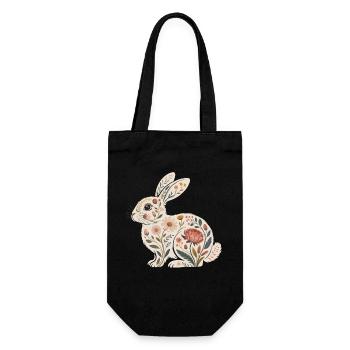 Lapin fleuri avec motif végétal - Sac à bouteille - noir - Devant