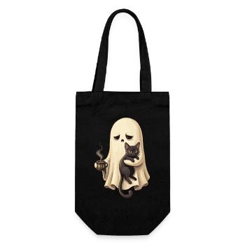Ghost cat with coffee cup - Gift Bag for Bottles - black - Front