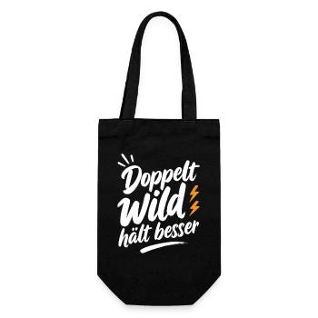 Doppelt Wild hält besser – Spruch für Paare - Geschenkbeutel für Flaschen - Schwarz - Vorne