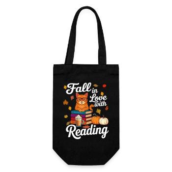 Cat Reading Books Autumn Pumpkin - Book Lover - Gift Bag for Bottles - black - Front