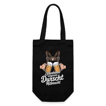 Lederhosn vergessen – Durscht Mitbracht - Geschenkbeutel für Flaschen - Schwarz - Vorne